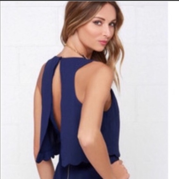 Lulus Blue Scalloped Romper - Picture 1 of 4